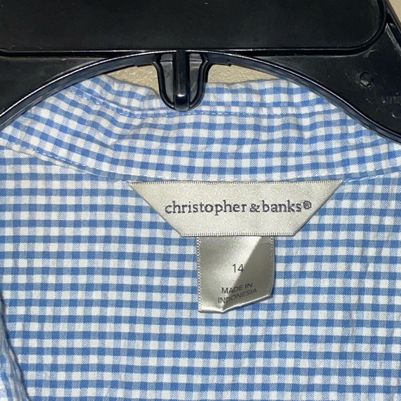 Christopher & Banks Blue/white plaid seersucker belted shirt dress size 14 - Picture 5 of 5
